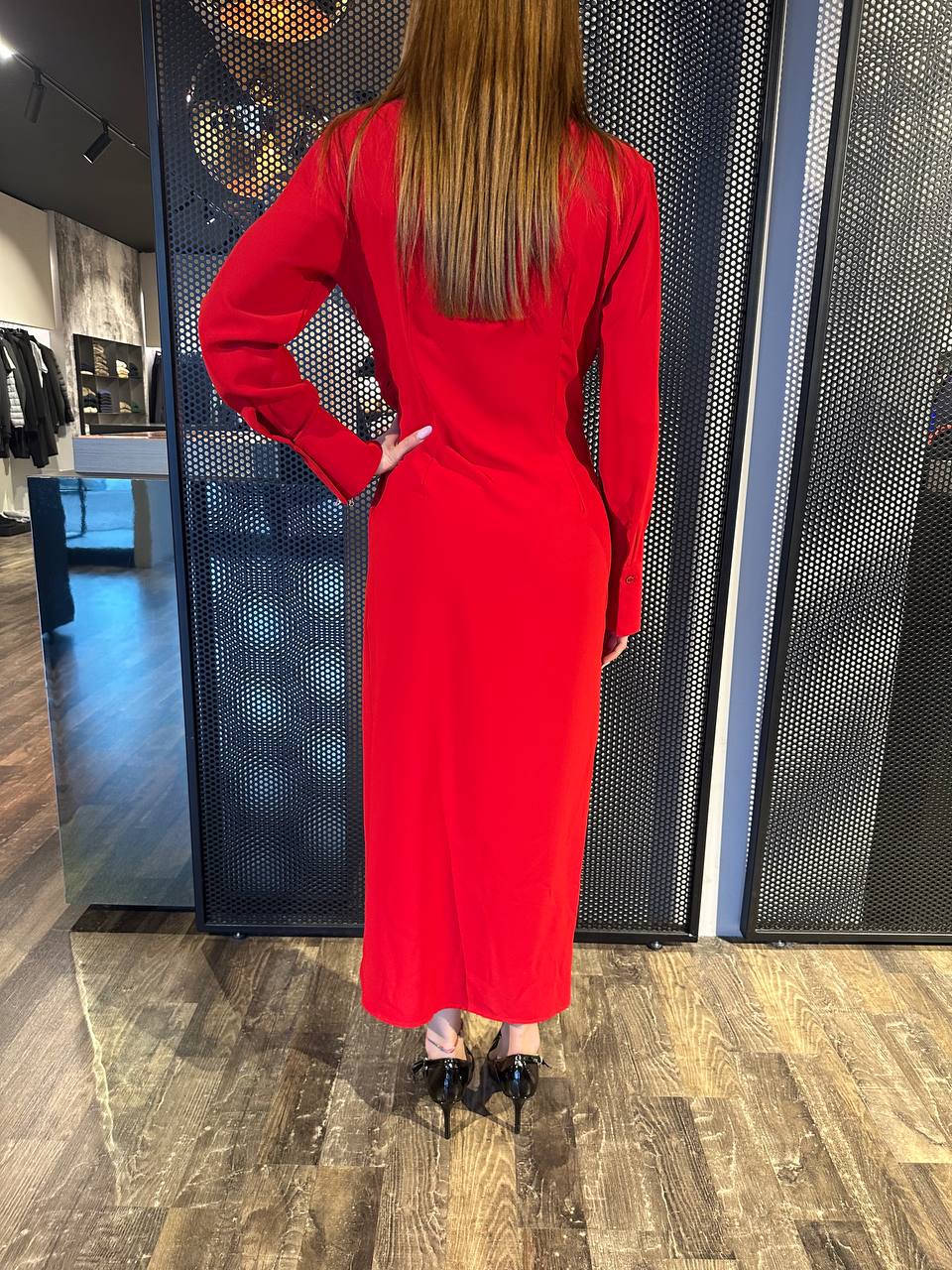 KONTATTO, Abito Donna, YM903C, Modello Incrociato, Collo Camicia, Rosso
