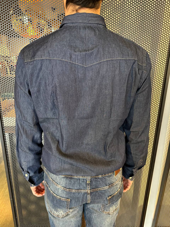 BL11 Camicia Uomo, West, Denim, Cotone, Blu